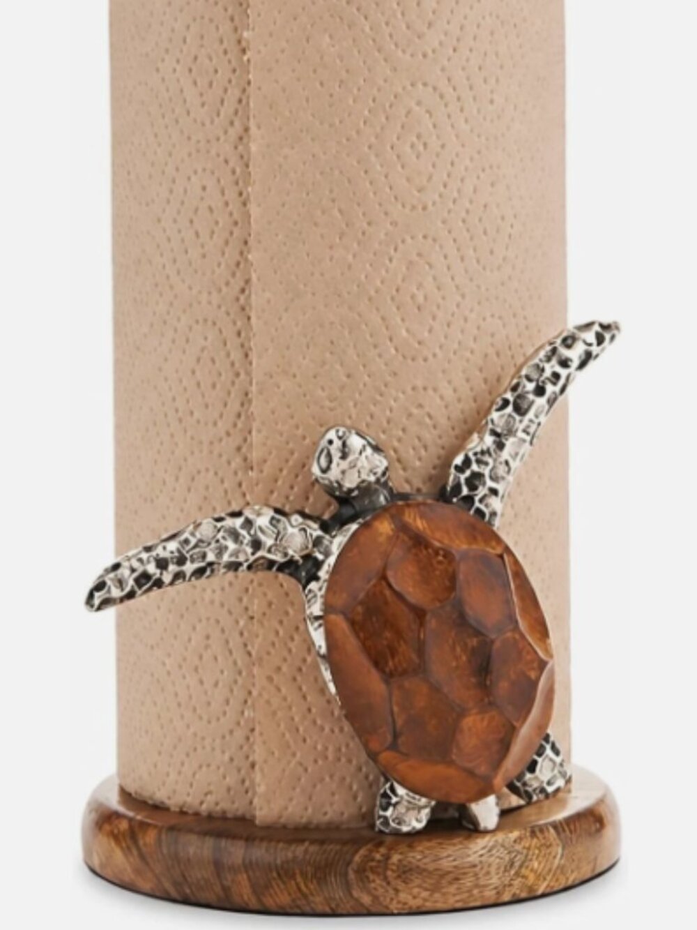 Mud Pie Sea Turtle Paper Towel Holder Mango Wood Metal Coastal Kitchen Decor